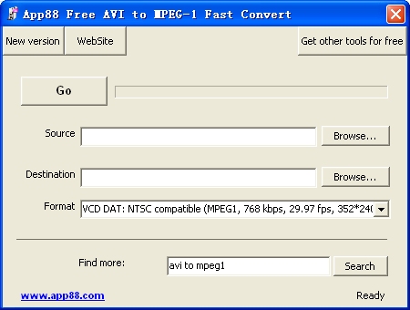 App88 Free AVI to MPEG-1 Fast Convert